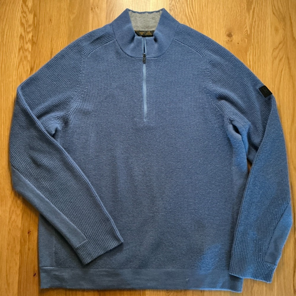 Rhone‎ Wool Cashmere Quarter Zip Sweater Mens Large Blue Waffle Knit Pullover